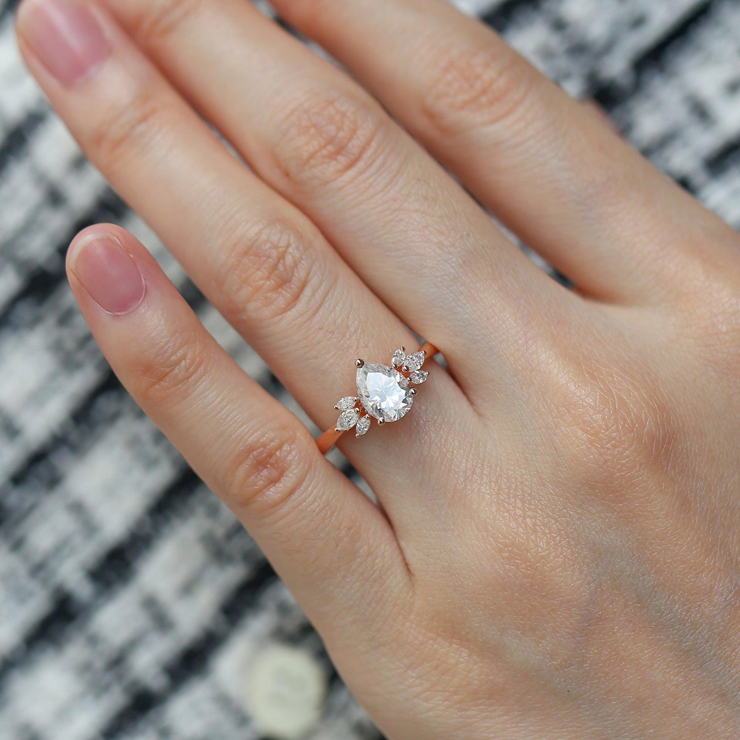 1.52 CT Pear Moissanite Cluster Wedding & Engagement Ring