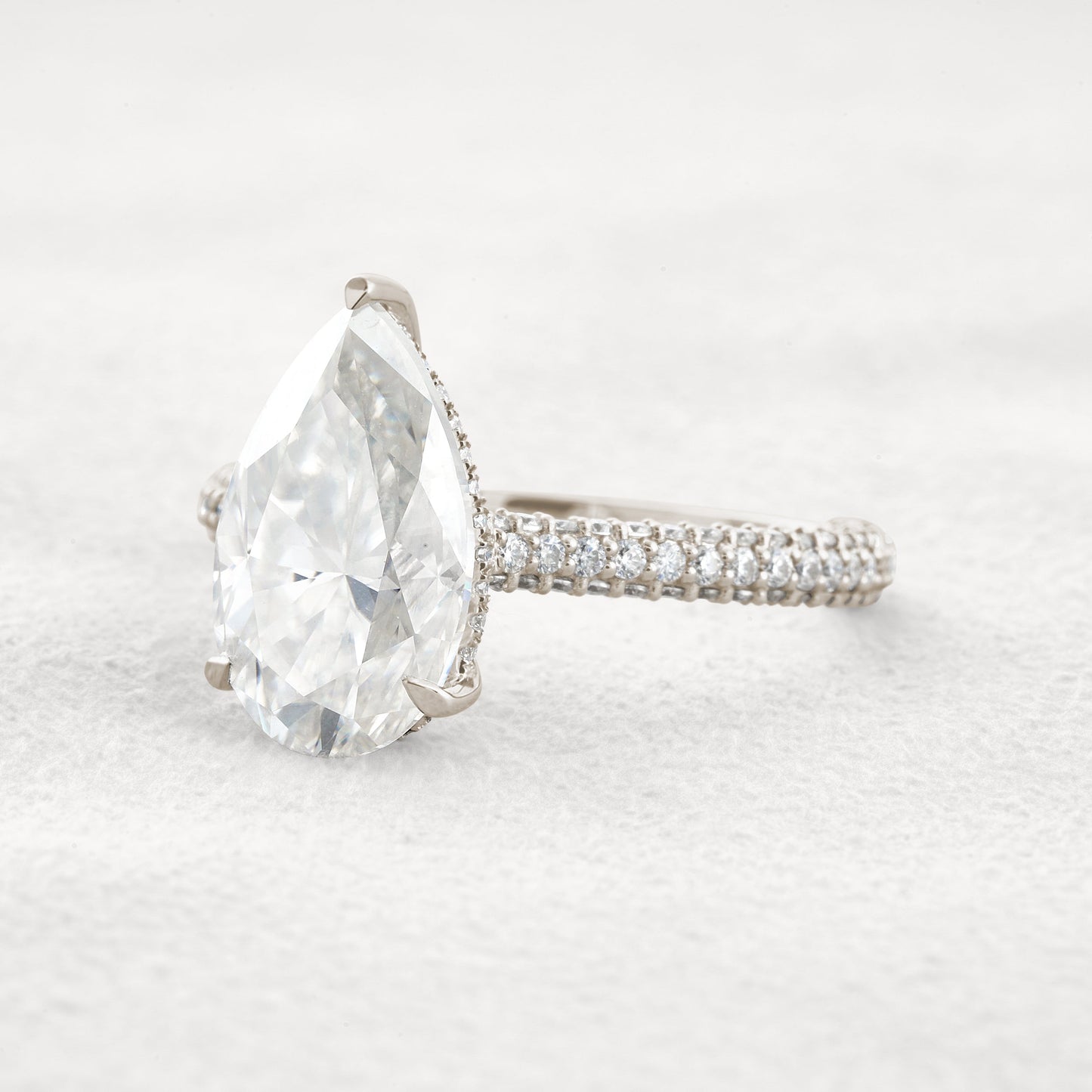 5.37 CT Pear Cut Pave Moissanite Engagement Ring