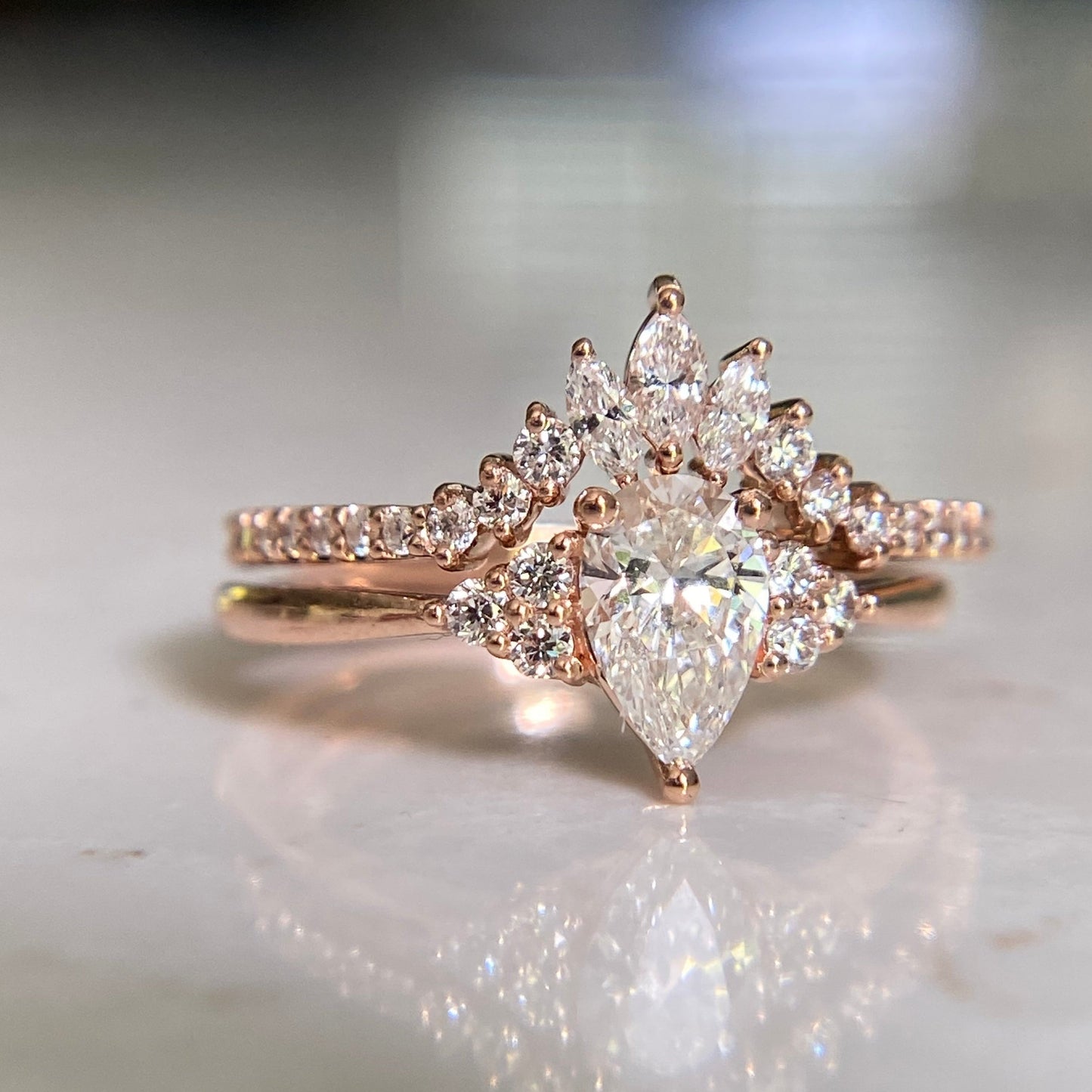 0.5 CT Pear Moissanite Cluster Bridal Ring Set