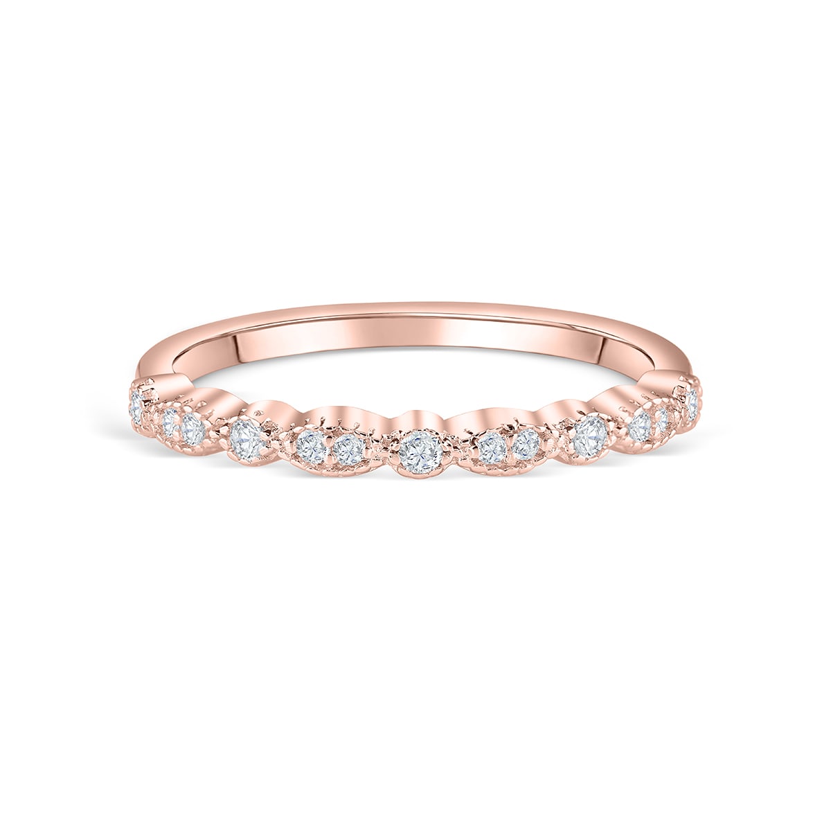 0.16 CT Round Moissanite Diamond Milgrain Wedding Band