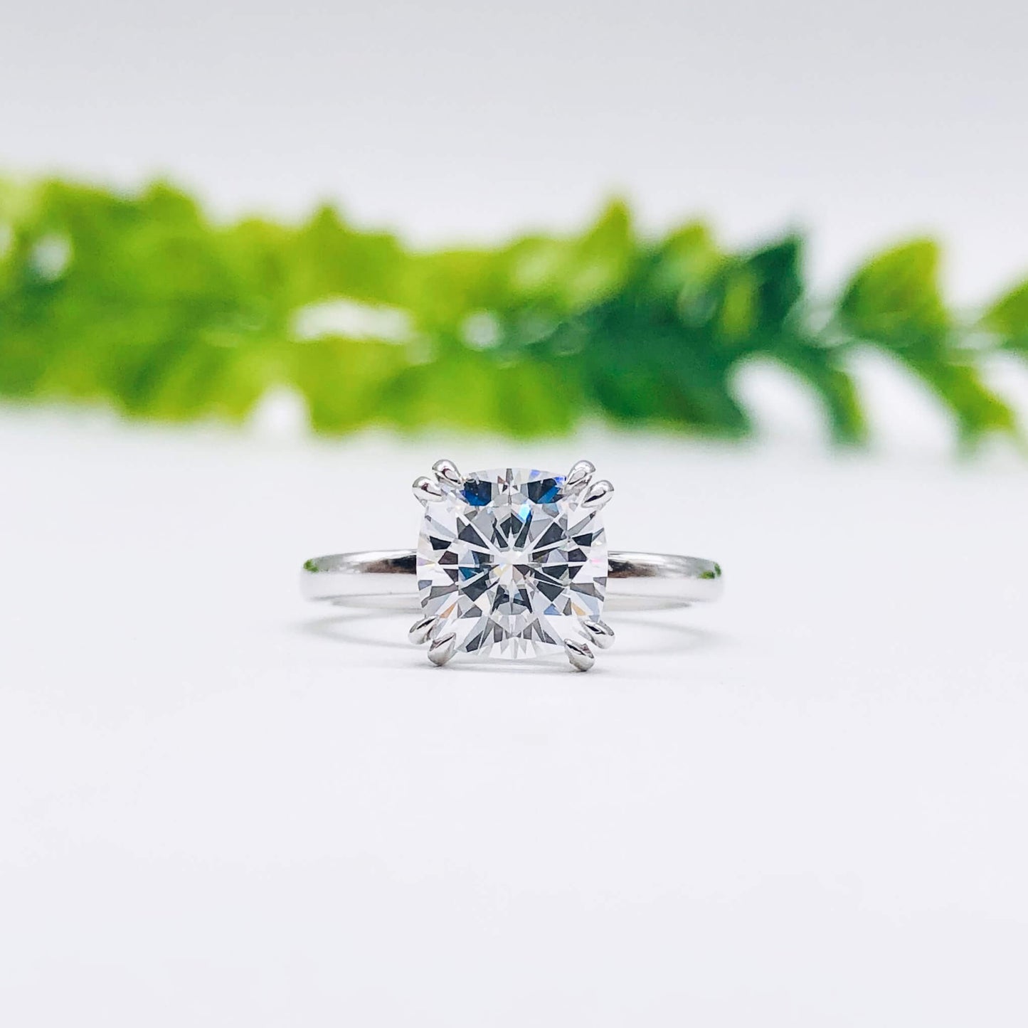 2.0 CT Cushion Moissanite Diamond Hidden Halo Engagement Ring