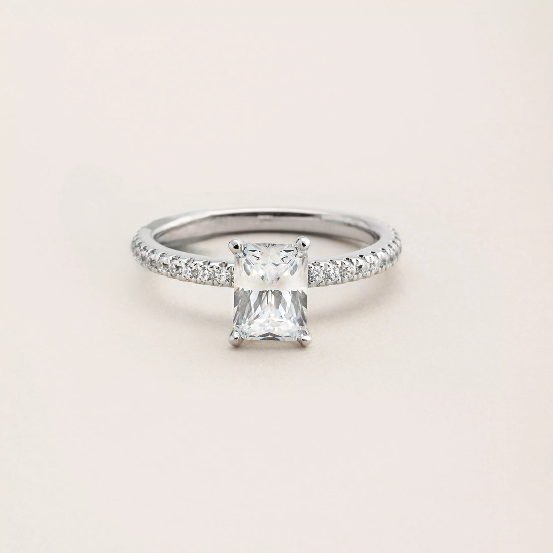 1.0 CT Radiant Cut Pave Moissanite Engagement Ring