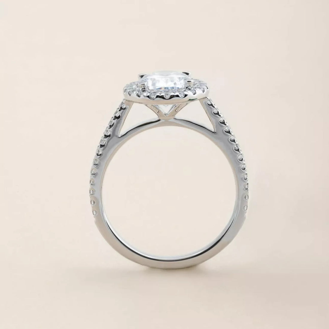 2.0 CT Oval Cut Halo Pave Moissanite Engagement Ring