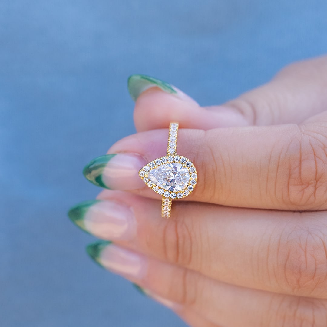 1.33 CT Pear Moissanite Diamond Halo Engagement Ring