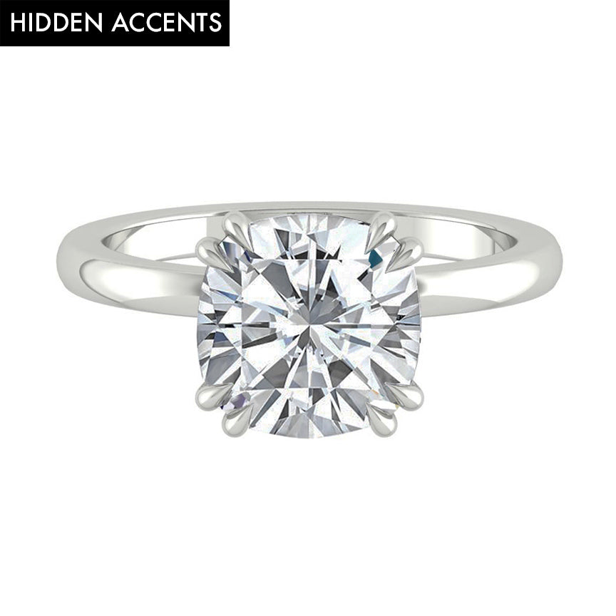2.0 CT Cushion Moissanite Diamond Hidden Halo Engagement Ring