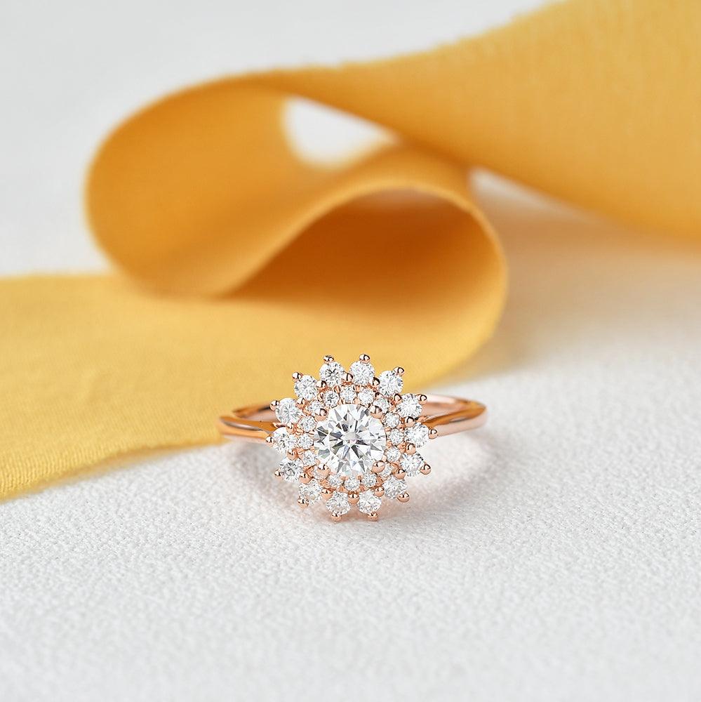 0.42 CT Round Moissanite Diamond Double Halo Engagement Ring