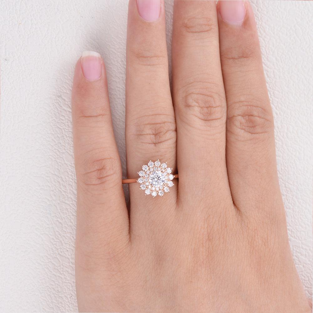0.42 CT Round Moissanite Diamond Double Halo Engagement Ring