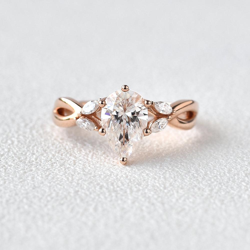 1.52 CT Pear Moissanite Diamond Cluster Engagement Ring
