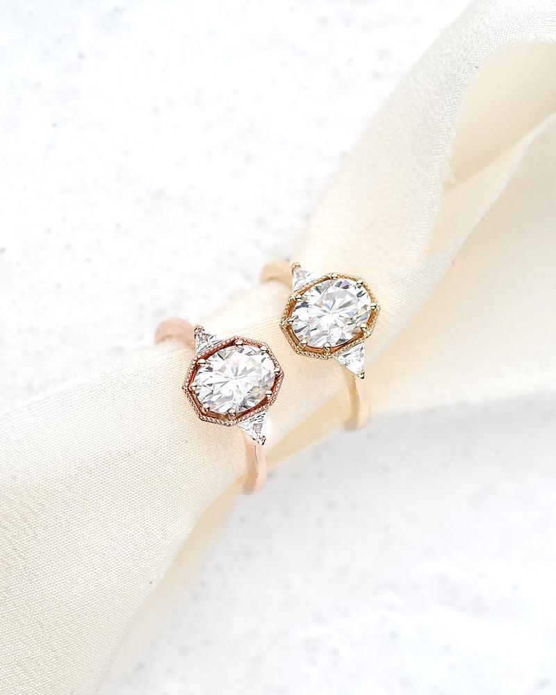 1.33 CT Oval Moissanite Diamond Three Stones Engagement Ring