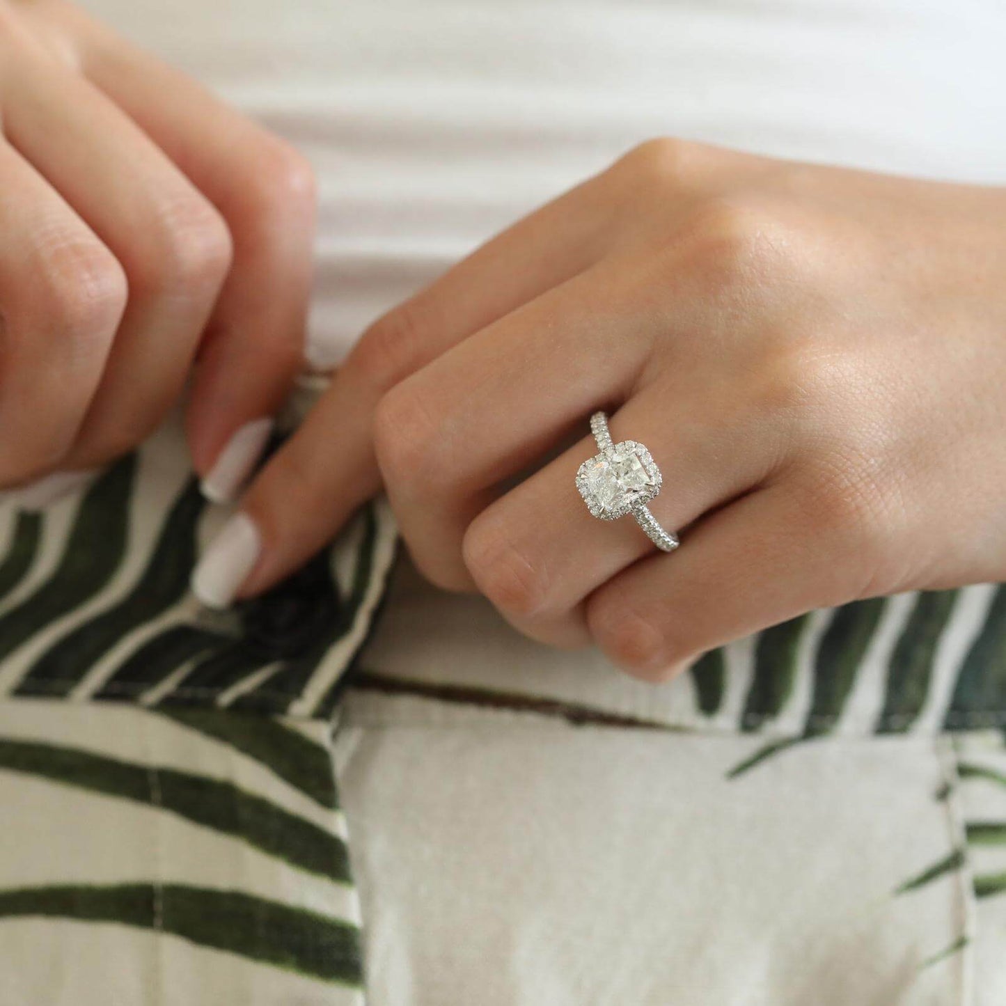1.67 CT Radiant Moissanite Diamond Halo Engagement Ring