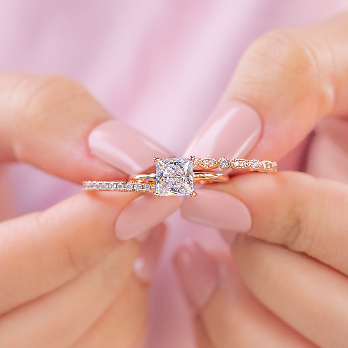0.16 CT Round Moissanite Diamond Milgrain Wedding Band