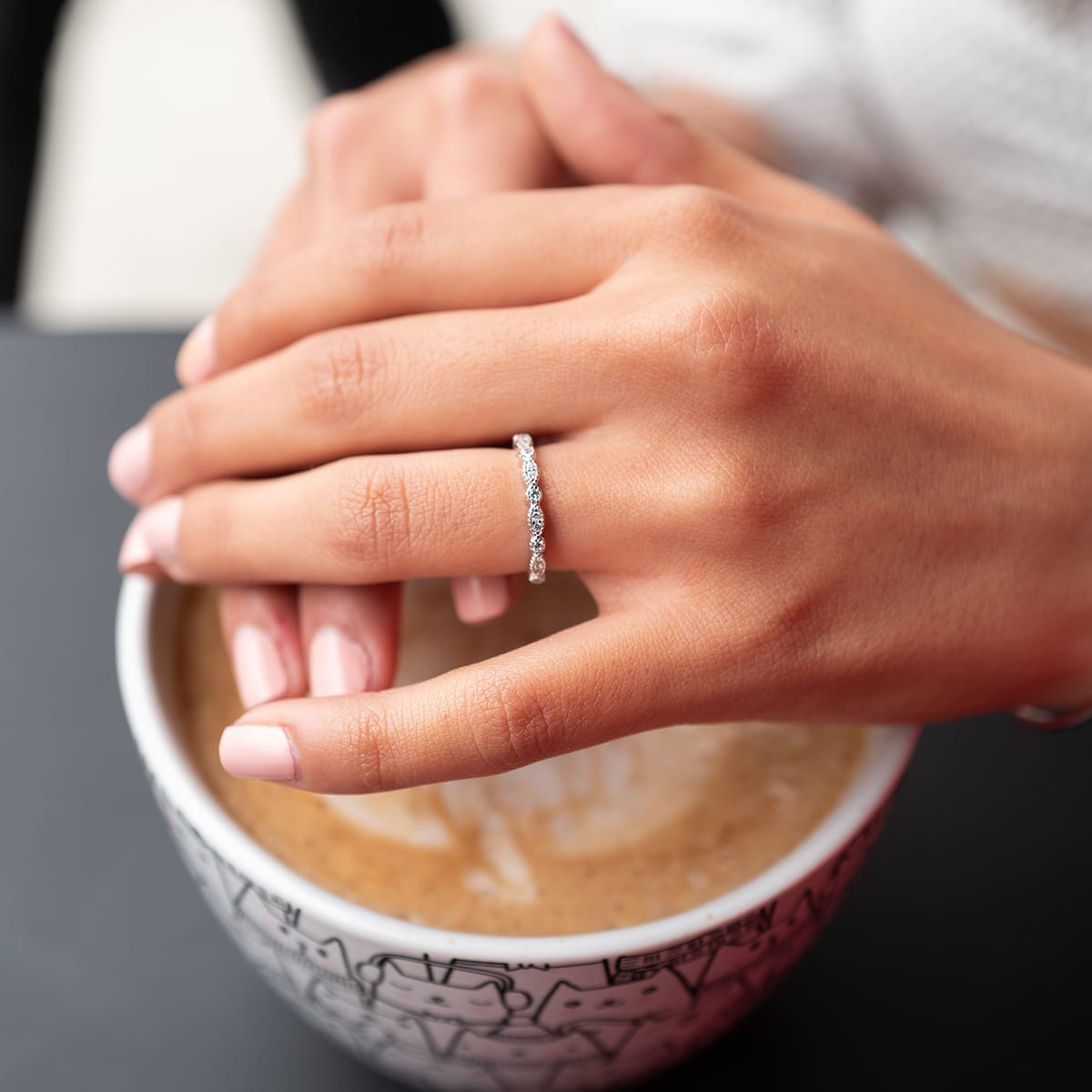 0.16 CT Round Moissanite Diamond Milgrain Wedding Band