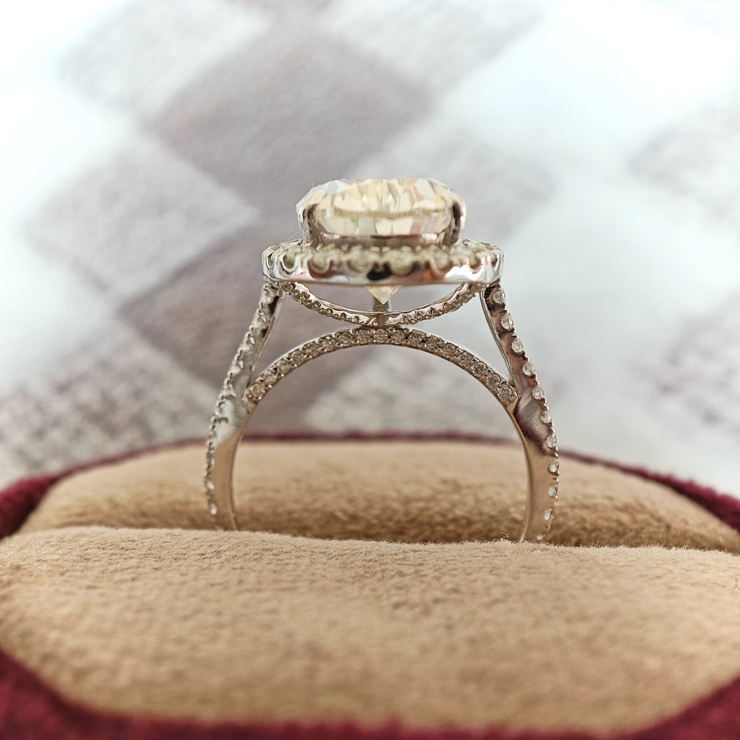 6.51 CT Pear Cut Moissanite Diamond Halo Setting Engagement Ring