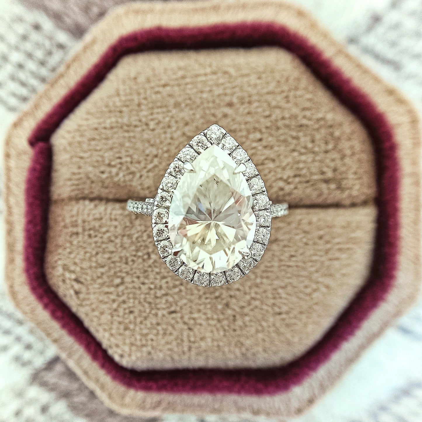 6.51 CT Pear Cut Moissanite Diamond Halo Setting Engagement Ring