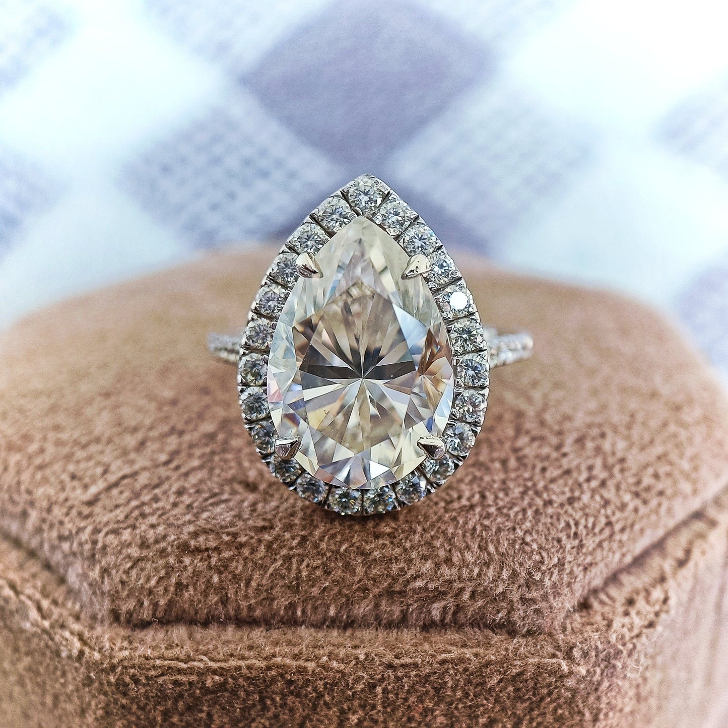 6.51 CT Pear Cut Moissanite Diamond Halo Setting Engagement Ring