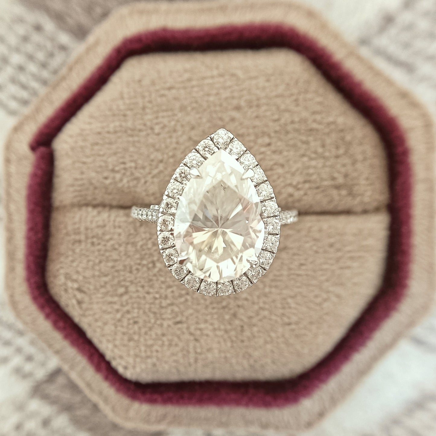 6.51 CT Pear Cut Moissanite Diamond Halo Setting Engagement Ring