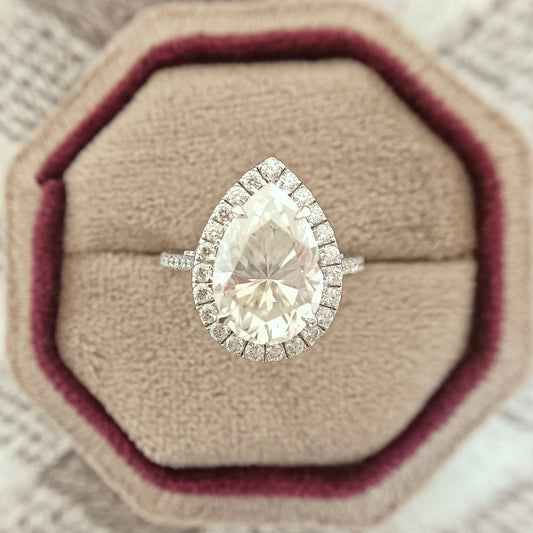 6.51 CT Pear Cut Moissanite Diamond Halo Setting Engagement Ring