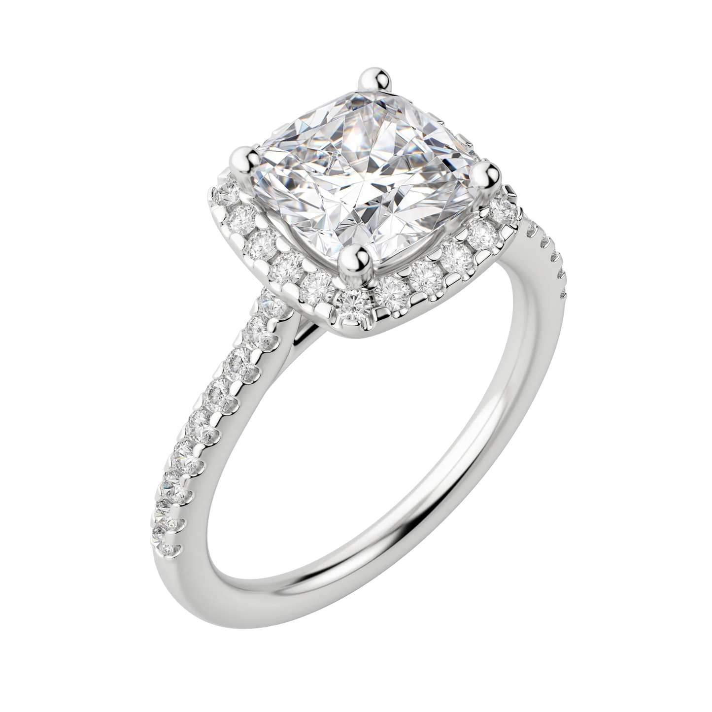 2.15 CT Cushion Moissanite Diamond Halo Engagement Ring