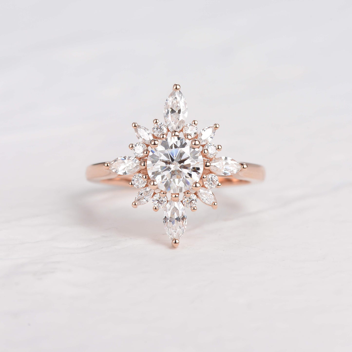 0.7 CT Round Moissanite Diamond Cluster Halo Engagement Ring