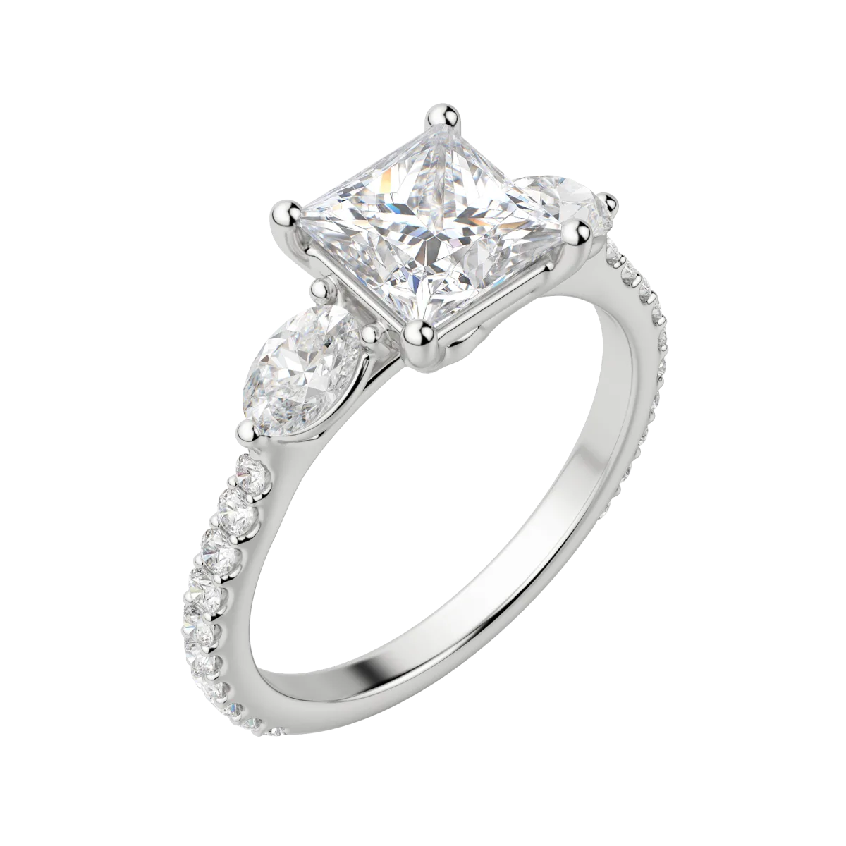 2.78 CT Princess Moissanite Diamond Three Stones Engagement Ring