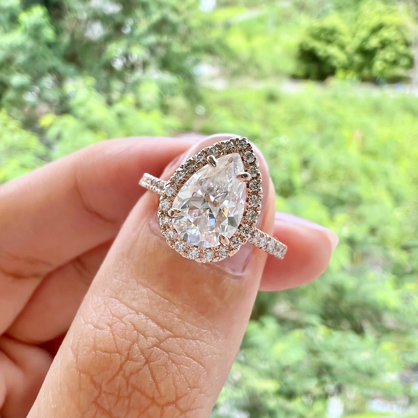 2.1 CT Pear Moissanite Diamond Halo Engagement Ring