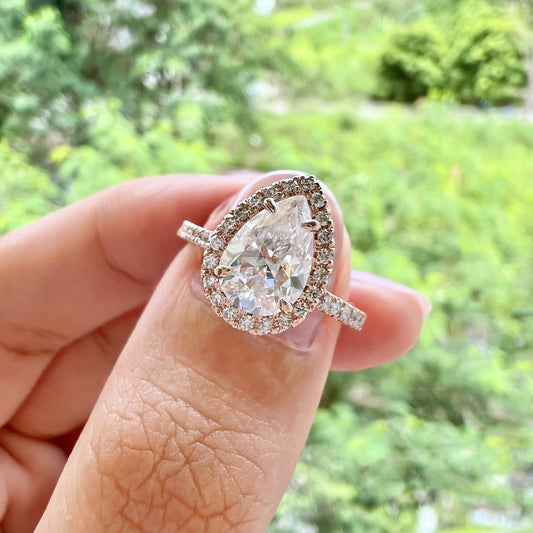 2.1 CT Pear Moissanite Diamond Halo Engagement Ring