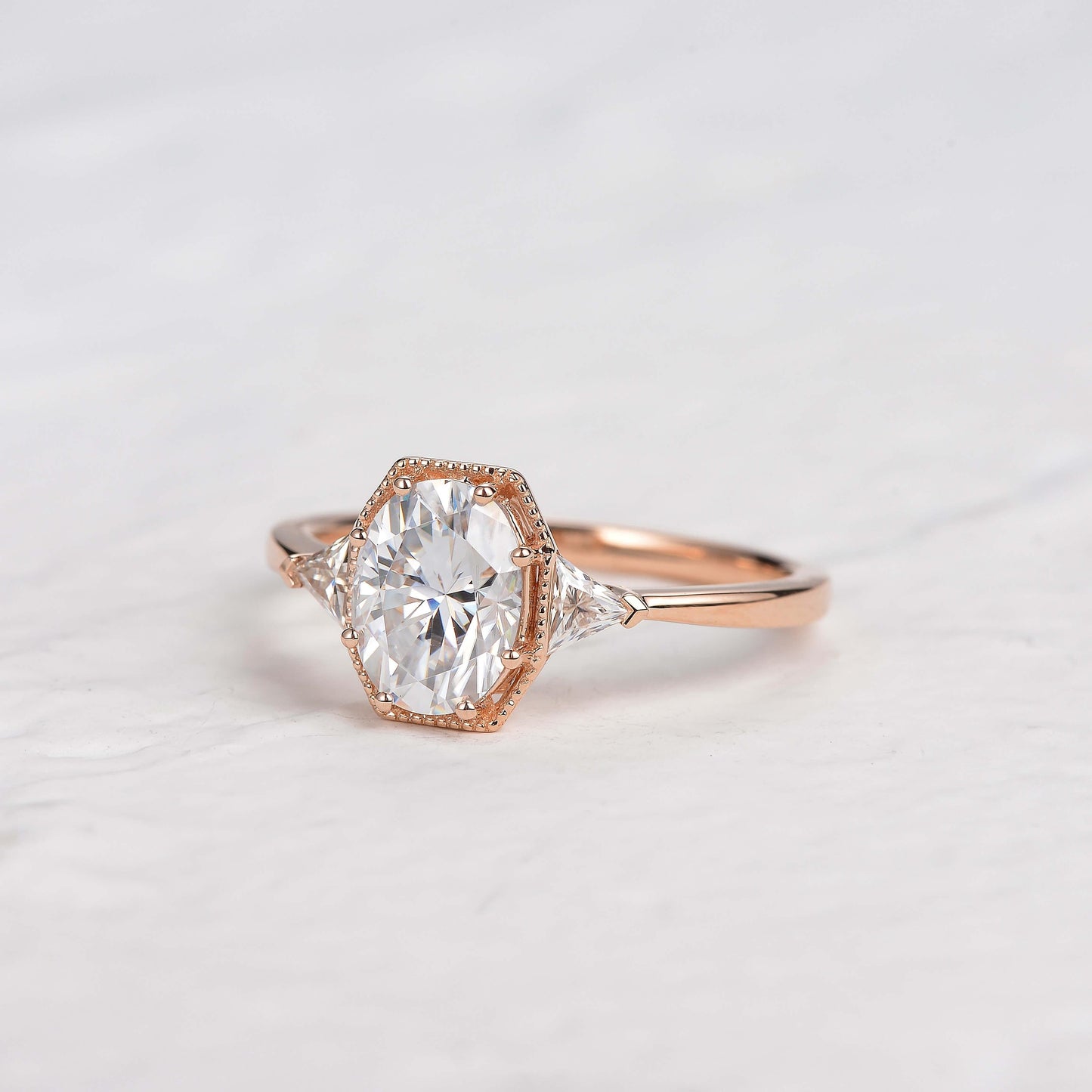1.33 CT Oval Moissanite Diamond Three Stones Engagement Ring