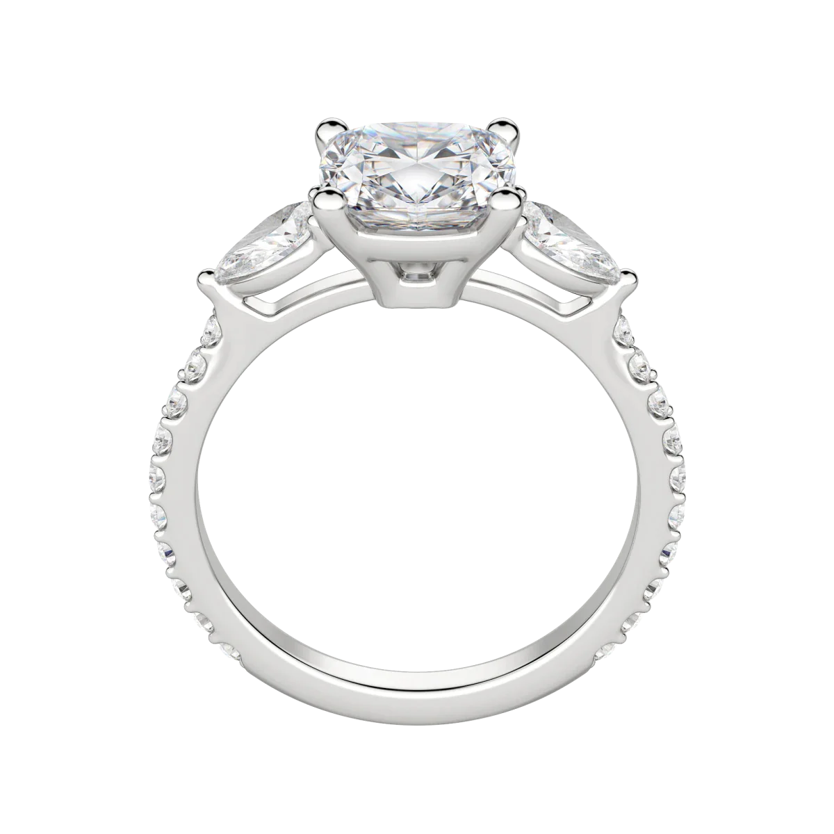 2.54 CT Cushion Moissanite Diamond Three Stones Engagement Ring
