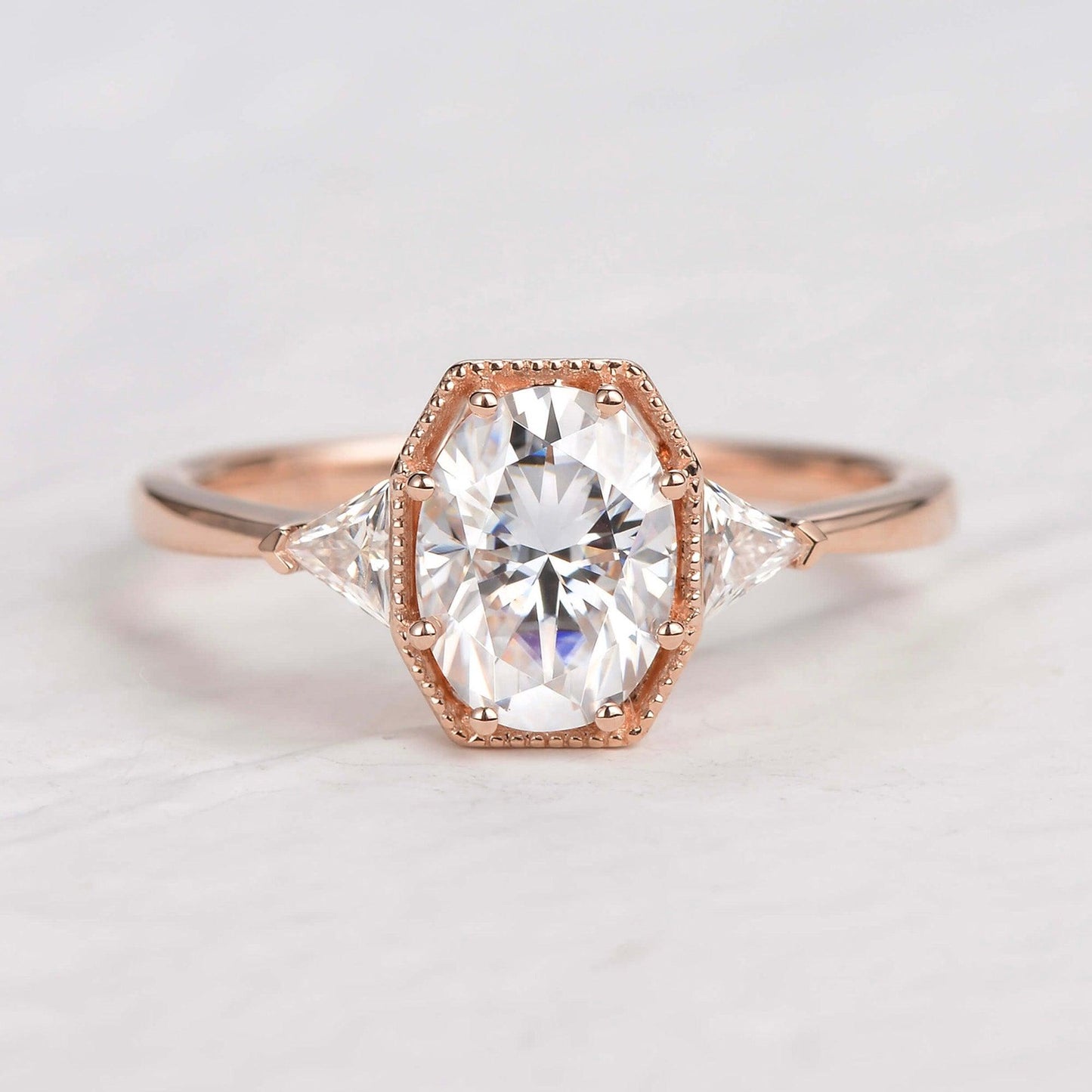 1.33 CT Oval Moissanite Diamond Three Stones Engagement Ring