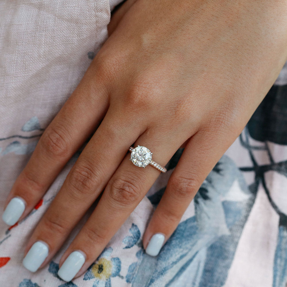 3.08 CT Round Moissanite Diamond Hidden Halo Engagement Ring