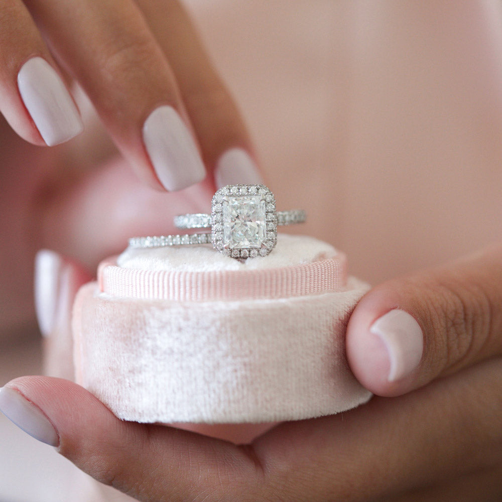 2.43 CT Radiant Moissanite Diamond Halo Engagement Ring
