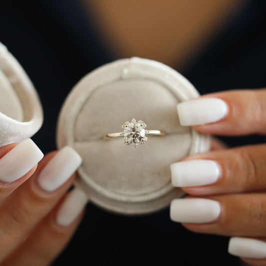 1.0 CT Round Moissanite Diamond Cluster Engagement Ring