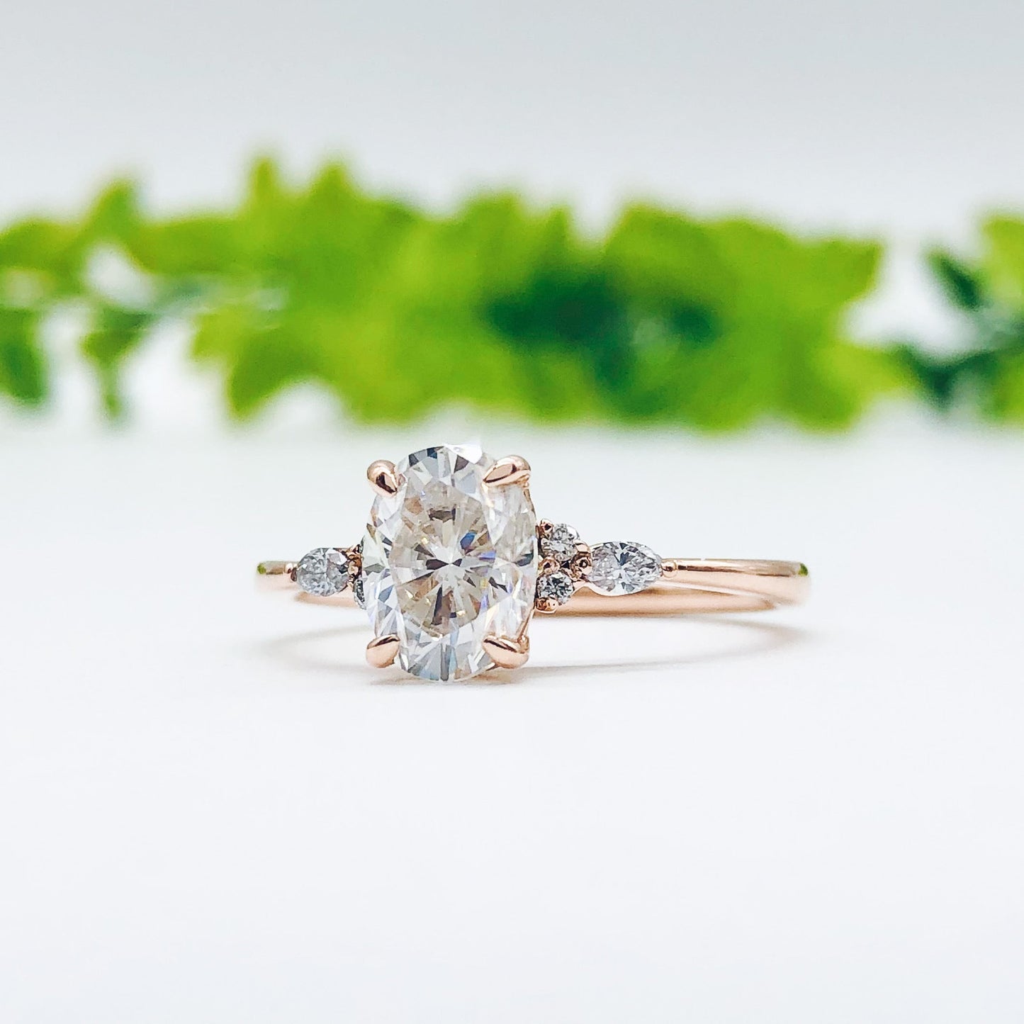 1.91 CT Oval Moissanite Diamond Cluster Engagement Ring