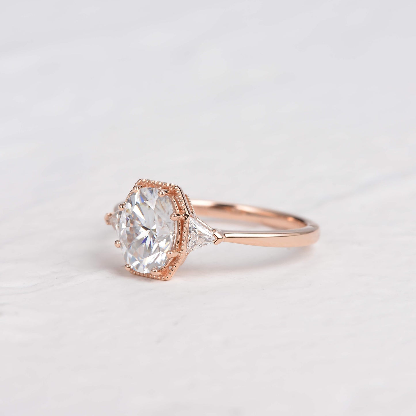 1.33 CT Oval Moissanite Diamond Three Stones Engagement Ring