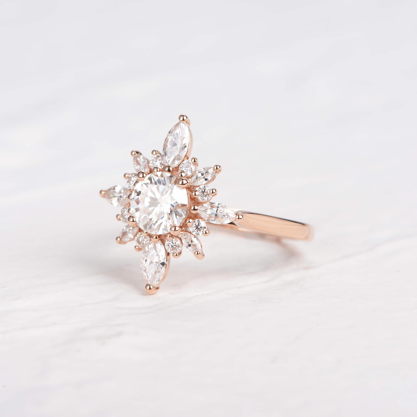 0.7 CT Round Moissanite Diamond Cluster Halo Engagement Ring