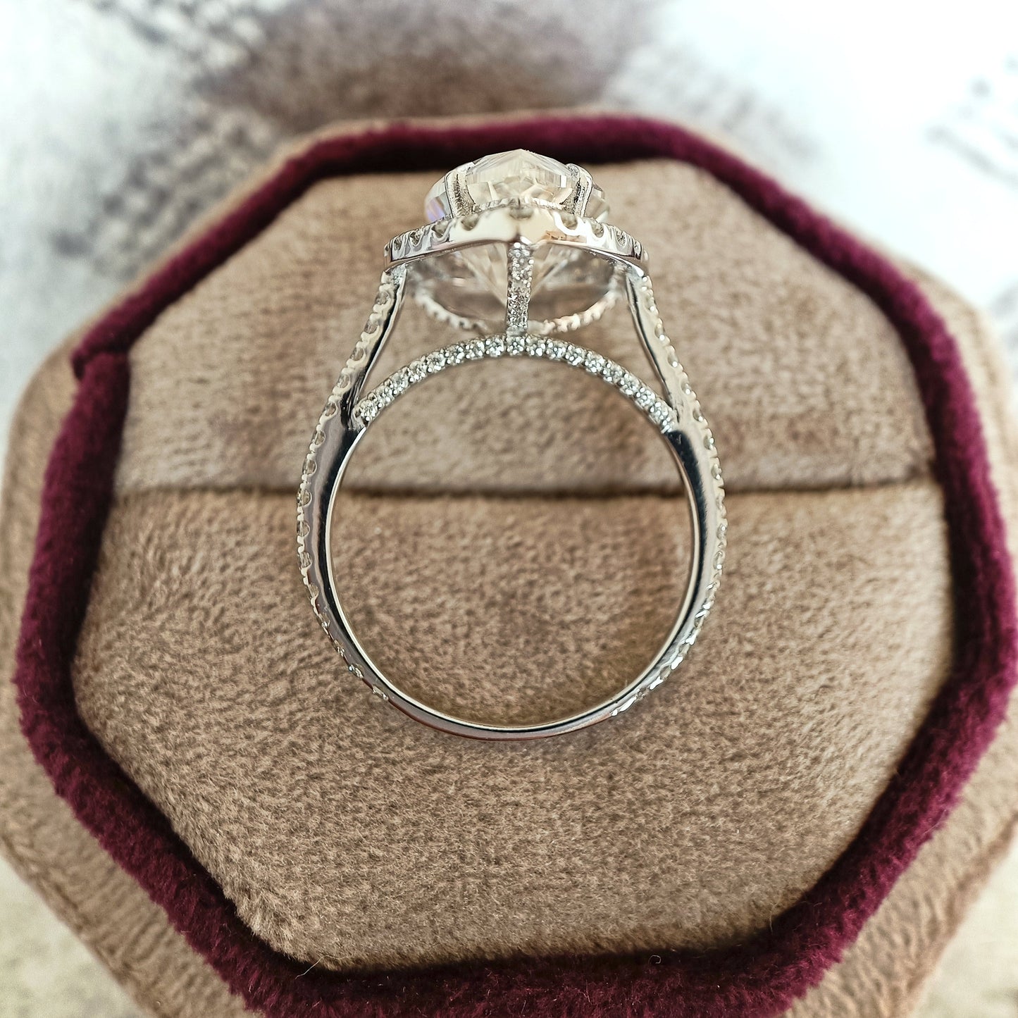 6.51 CT Pear Cut Moissanite Diamond Halo Setting Engagement Ring