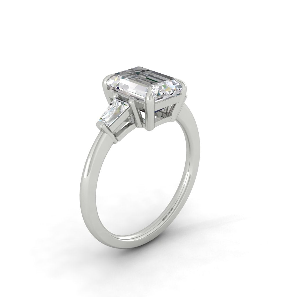 1.9 CT Emerald Moissanite Diamond Three Stones Engagement Ring