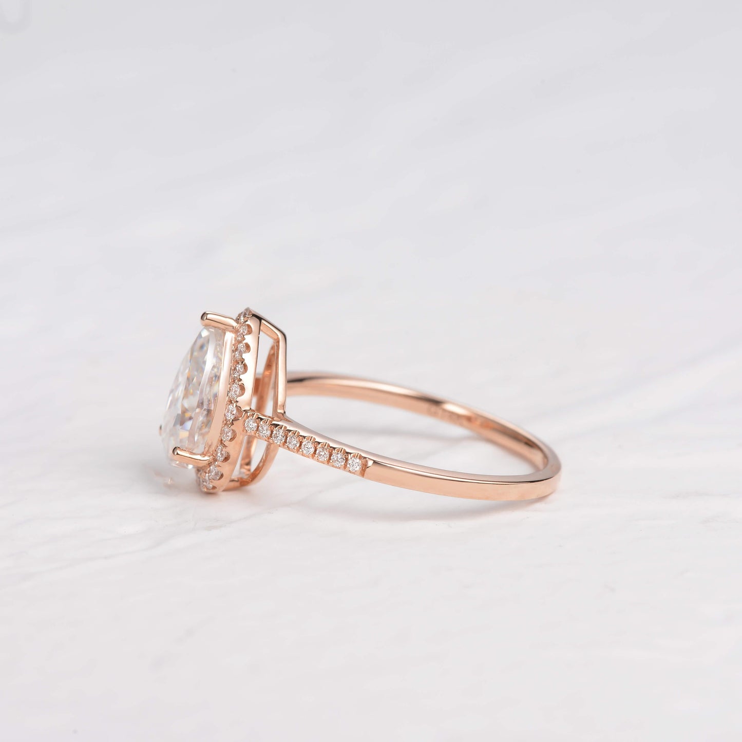 1.25 CT Pear Moissanite Diamond Halo Engagement Ring