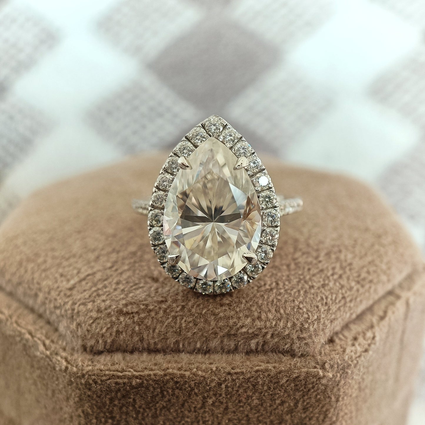 6.51 CT Pear Cut Moissanite Diamond Halo Setting Engagement Ring