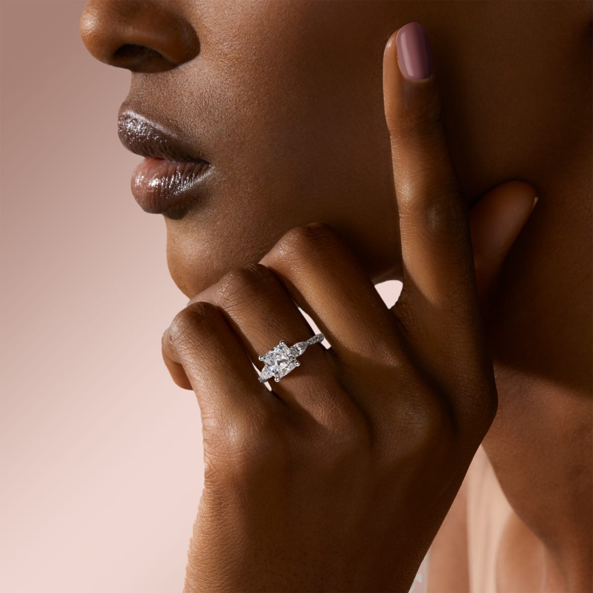 2.54 CT Cushion Moissanite Diamond Three Stones Engagement Ring