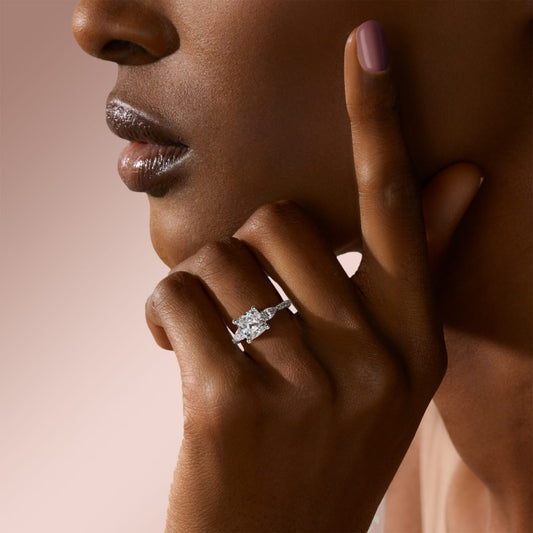 2.54 CT Cushion Moissanite Diamond Three Stones Engagement Ring