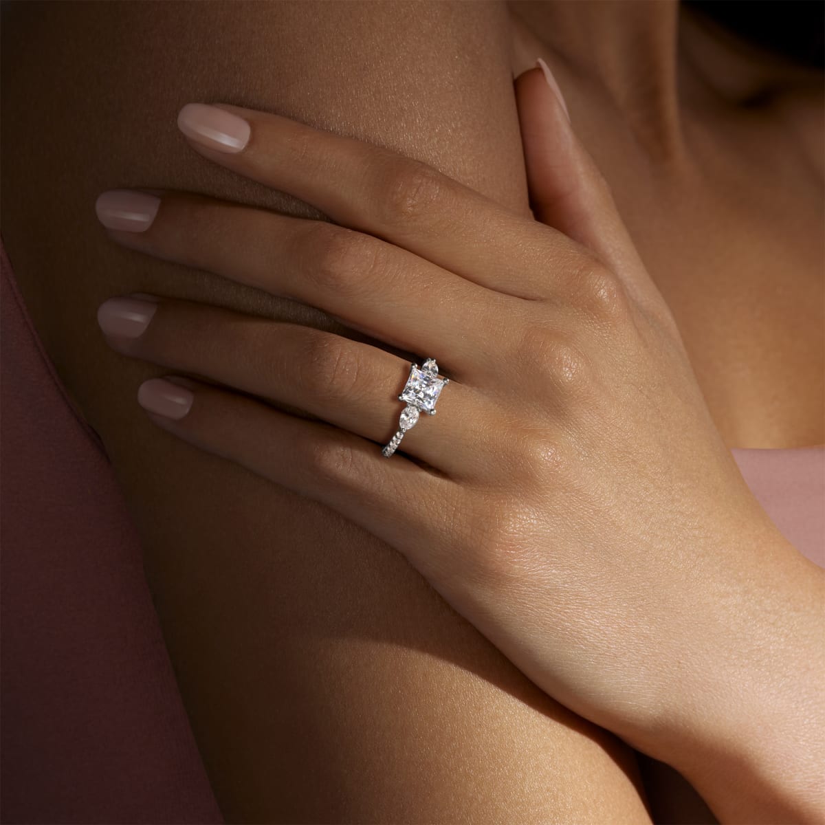 2.78 CT Princess Moissanite Diamond Three Stones Engagement Ring