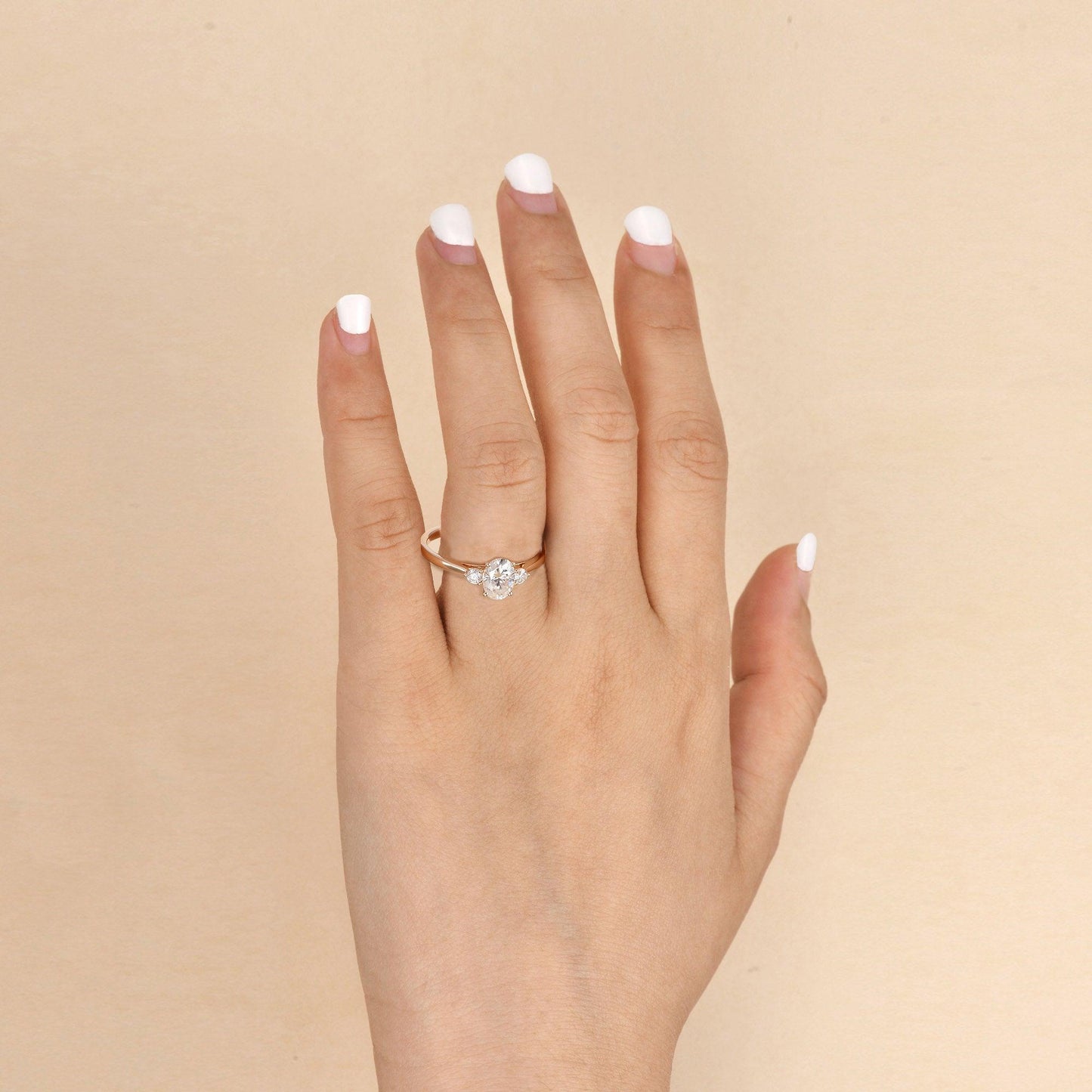 0.94 CT Oval Moissanite Diamond Three Stones Engagement Ring