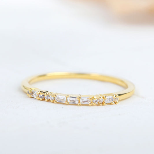 Round and Baguette Moissanite Diamond Wedding Band