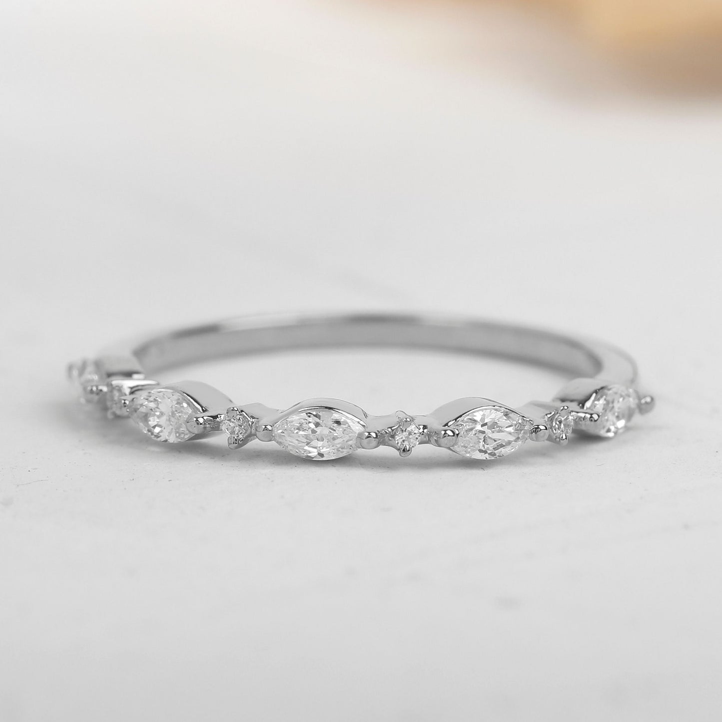 Round and Marquise Alternating Moissanite Wedding Band