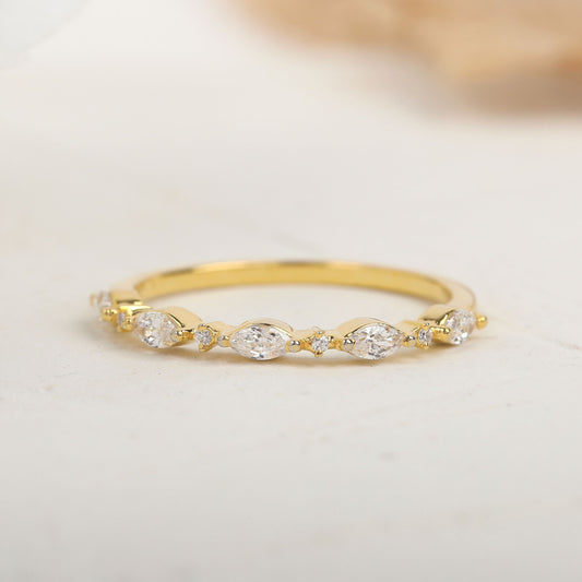 Round and Marquise Alternating Moissanite Wedding Band
