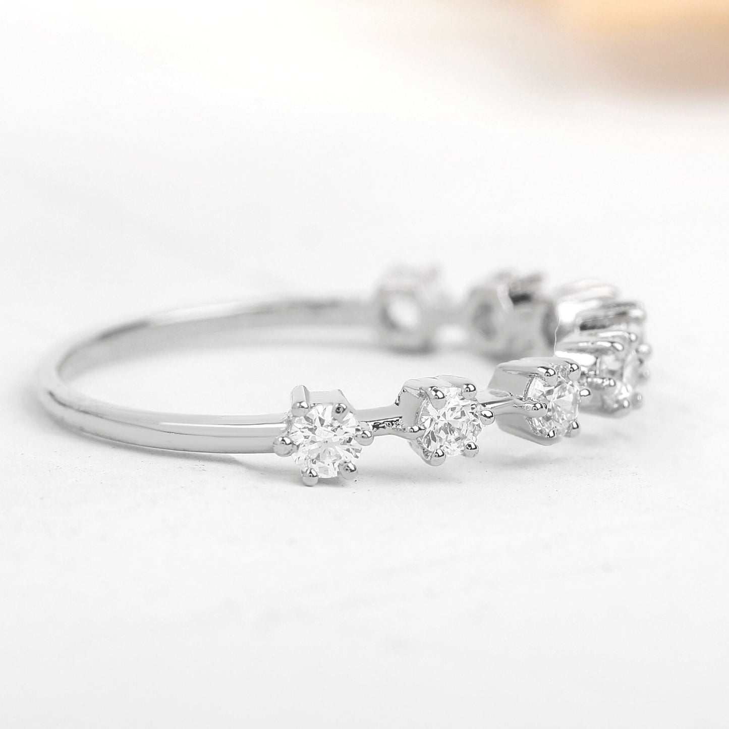 Round Moissanite Half Eternity Stackable Wedding Band