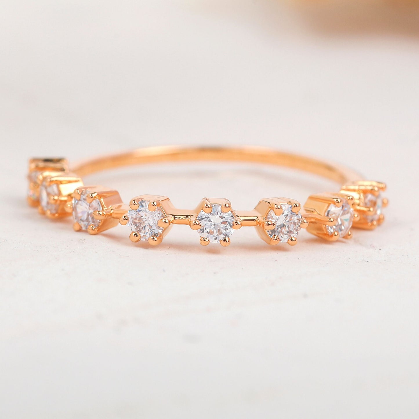 Round Moissanite Half Eternity Stackable Wedding Band