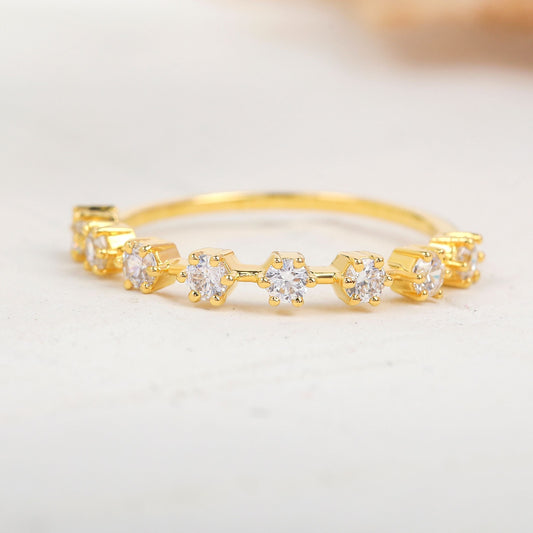 Round Moissanite Half Eternity Stackable Wedding Band