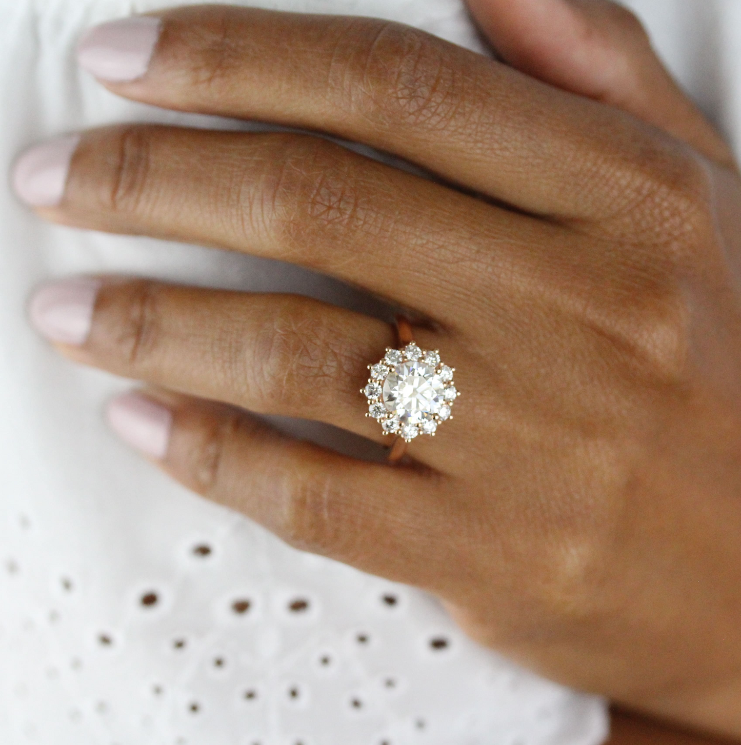 1.80 CT Round Moissanite Diamond Halo Engagement Ring